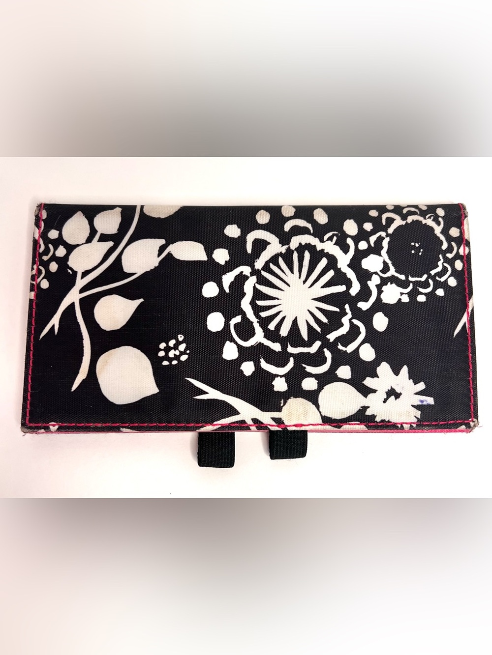 Thirty-One Gifts Checkbook Wallet Black White Floral Pink Organizer